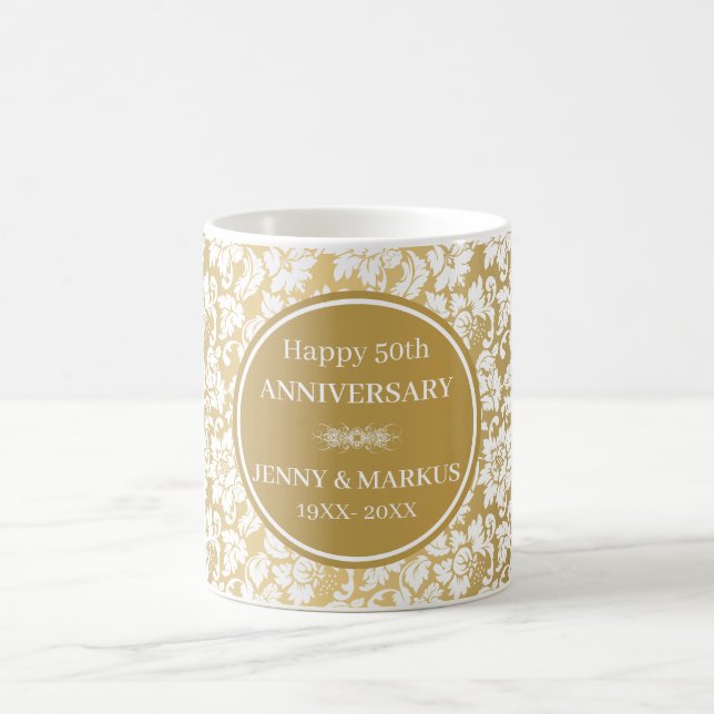 White Damask Gold Background Coffee Mug (Center)