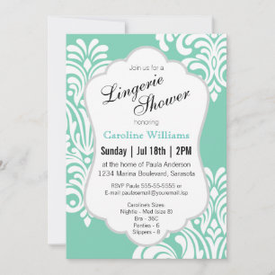 White Damask Lingerie Shower Invitation