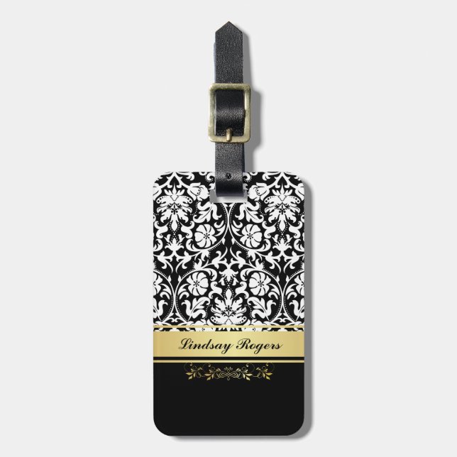 White Damask Luggage Tag (Front Vertical)