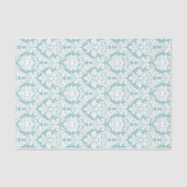 White damask on aqua blue tissue paper (Front)