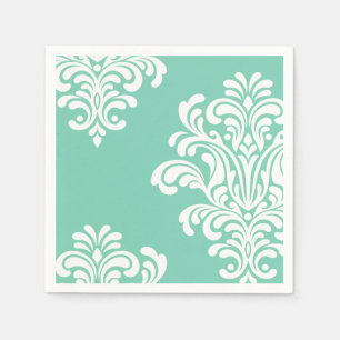 White Damask on Aqua Pattern Napkin