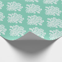 White Damask on Aqua Pattern