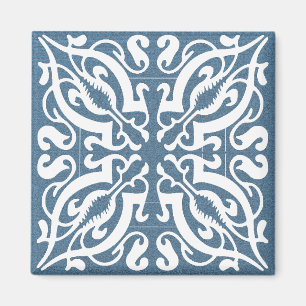 White Damask on Denim background Magnet