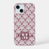 White Damask on Mauve Monogram & Name Pretty