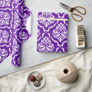 White damask pattern on purple packground wrapping paper