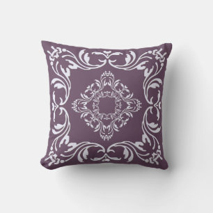 White damask pattern   Plain lavender background Cushion