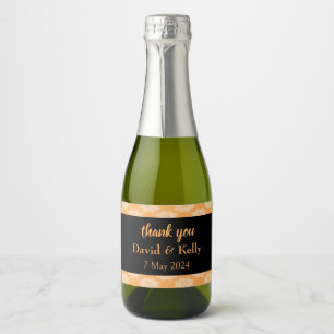 White damask peach wedding sparkling wine label