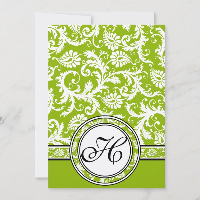 White Damask Swirls Apple Green Wedding Invitation (Front)