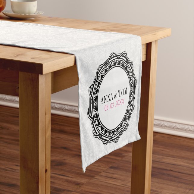 White Damask White Circle Short Table Runner (In Situ)