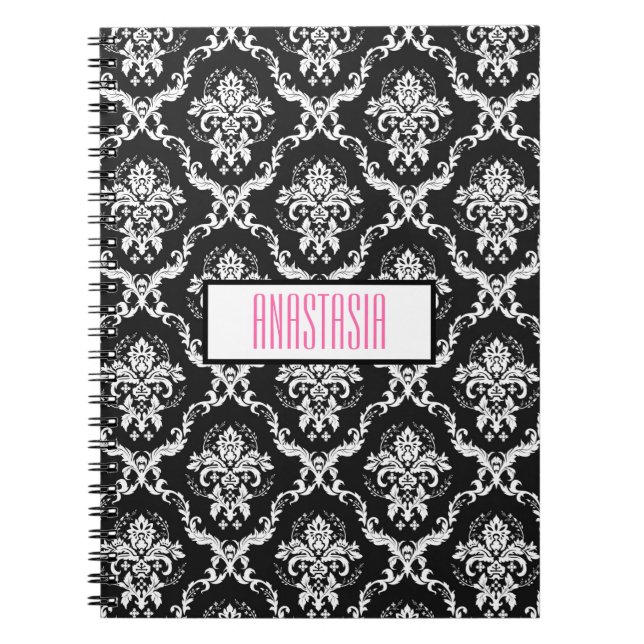 White Damask With Monogram Notebook (Front)
