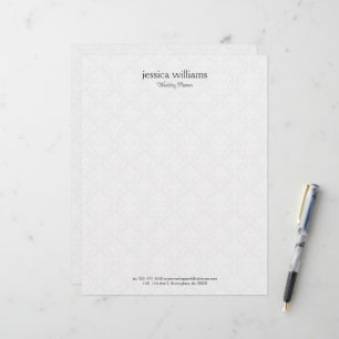 White Damasks Background Personalised Grey Text Custom Letterhead