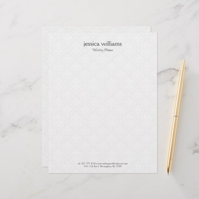 White Damasks Background Personalised Grey Text Custom Letterhead (Front/Back In Situ)