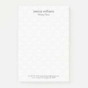 White Damasks Background Personalised Grey Text Post-it Notes