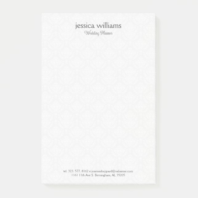 White Damasks Background Personalised Grey Text Post-it Notes (Front)