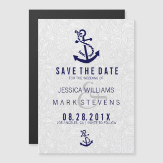 White Damasks & Blue Nautical Anchor Magnetic Invitation