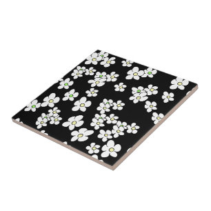 White Dancing Daisy Pattern Ceramic Tile
