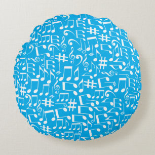 White Dancing Musical Notes Musicians Music Lovers Round Cushion