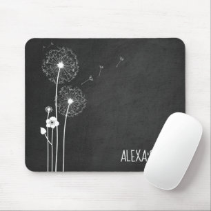White Dandelion Bouquet on Blackboard Mouse Pad