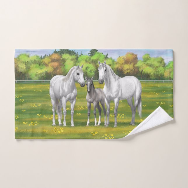 White Dapple Grey Quarter Horses In Summer Bath Towel Set (Hand Towel)