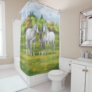 White Dapple Grey Quarter Horses In Summer Shower Curtain