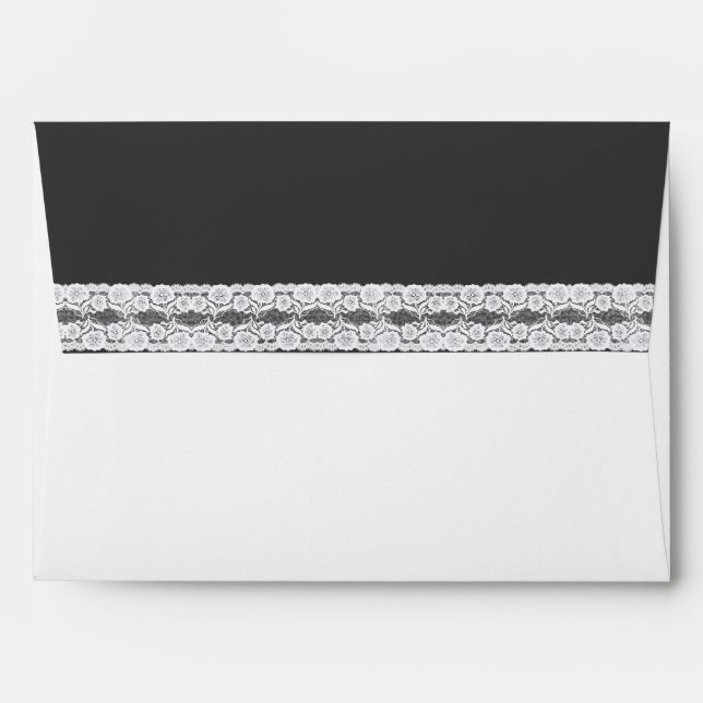 White & Dark Grey Lined Wedding Envelope (Back (Top Flap))