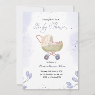 White Dark Purple Baby Shower Invitations