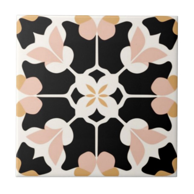 White, dark-purple, white, pink and yellow floral tile (Front)