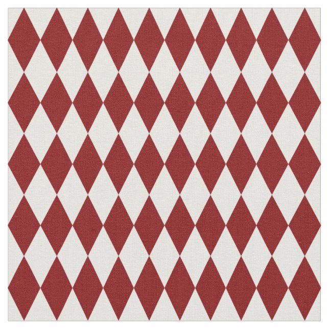 White & Dark Red Harlequin Diamonds Fabric (Close Up)
