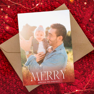White Dark Red Overlay Photo Modern MERRY Holiday Card
