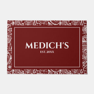 White & Dark-Red Vintage Paisley Pattern Doormat