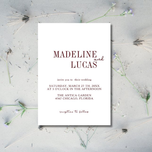 White & Deep Burgundy Minimalist Clean Wedding Invitation (Creator Uploaded)