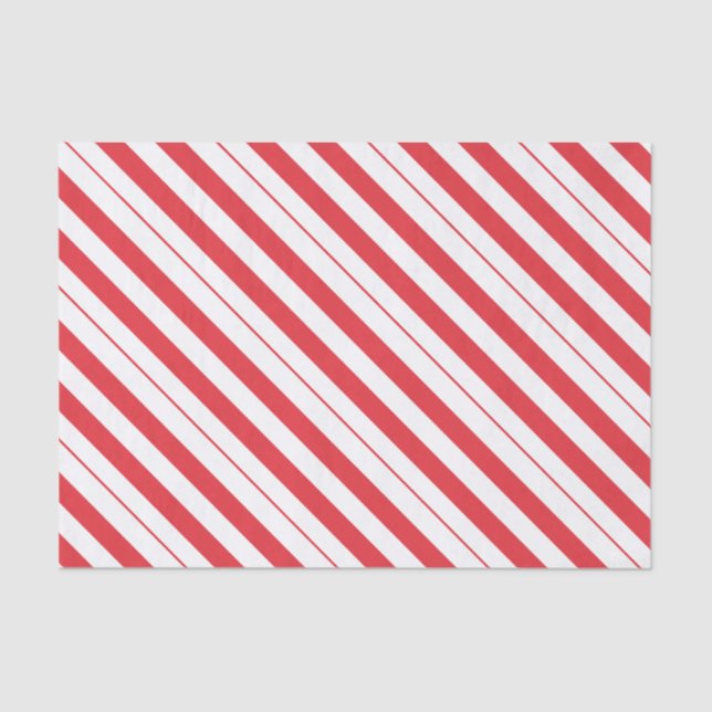 White & Deep Red Candy Cane Diagonal Stripes Tissue Paper (Front)