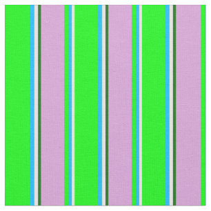 White, Deep Sky Blue, Lime, Plum & Dark Green Fabric
