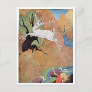 White Deer and Girl by Dorothy Lathrop Postcard