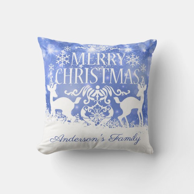 White Deer And Snowflakes Cushion (Front)