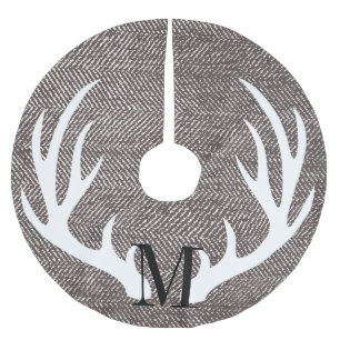 White Deer Antlers Brown Herringbone-Personalised Brushed Polyester Tree Skirt