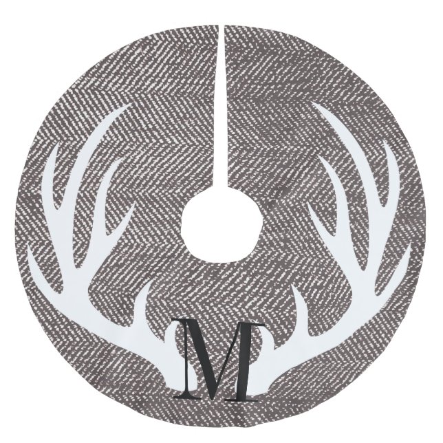 White Deer Antlers Brown Herringbone-Personalised Brushed Polyester Tree Skirt (Front)