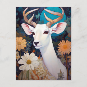 White Deer Beautfiul Fantasy Art Postcard