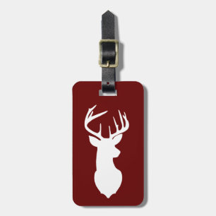 White Deer Buck Hunter Maroon Burgundy Customised Luggage Tag