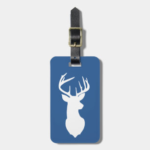 White Deer Buck Hunter Navy Blue White Customised  Luggage Tag