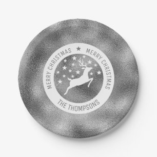 White Deer - Faux Silver Foil Look (Not Real Foil) Paper Plate