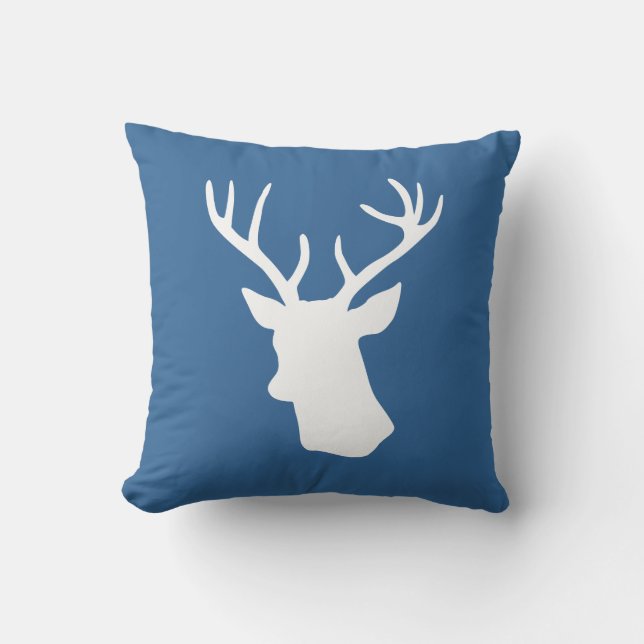 White Deer Head Silhouette - Dark blue Cushion (Front)