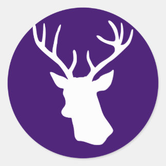 White Deer Head Silhouette - Dark Purple Classic Round Sticker