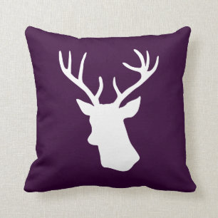 White Deer Head Silhouette - Dark Purple Cushion