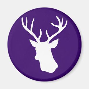 White Deer Head Silhouette - Dark Purple Magnet