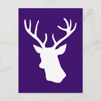 White Deer Head Silhouette - Dark Purple Postcard