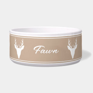 White Deer Head Silhouette On Beige & Custom Name
