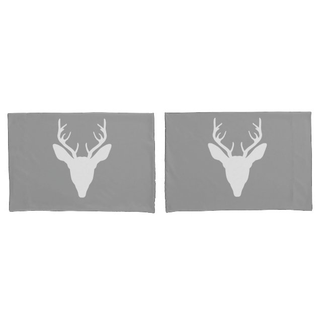 White Deer Head Silhouette On Grey Pillowcase (Front-Set)