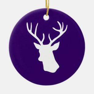 White Deer Head Silhouette - Purple Ceramic Tree Decoration