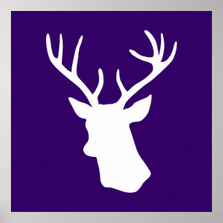 White Deer Head Silhouette - Purple Poster